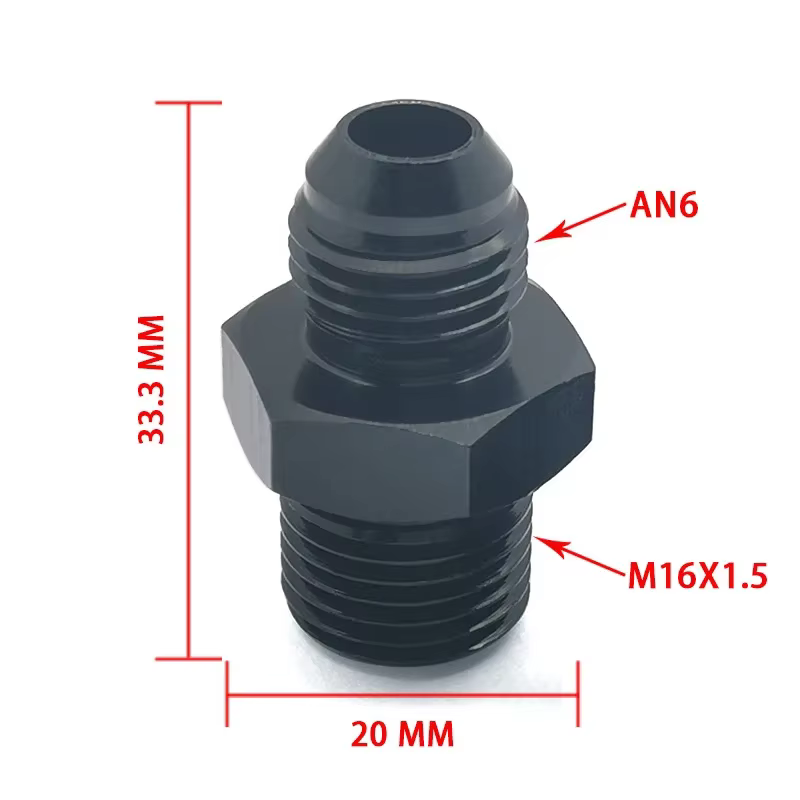 Conector AN6 a M16x1.5 macho recto aluminio negro – Adaptador métrico - imagen 4