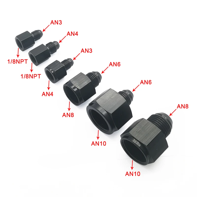 Racor adaptador Jiax AN hembra a NPT macho en aluminio negro
