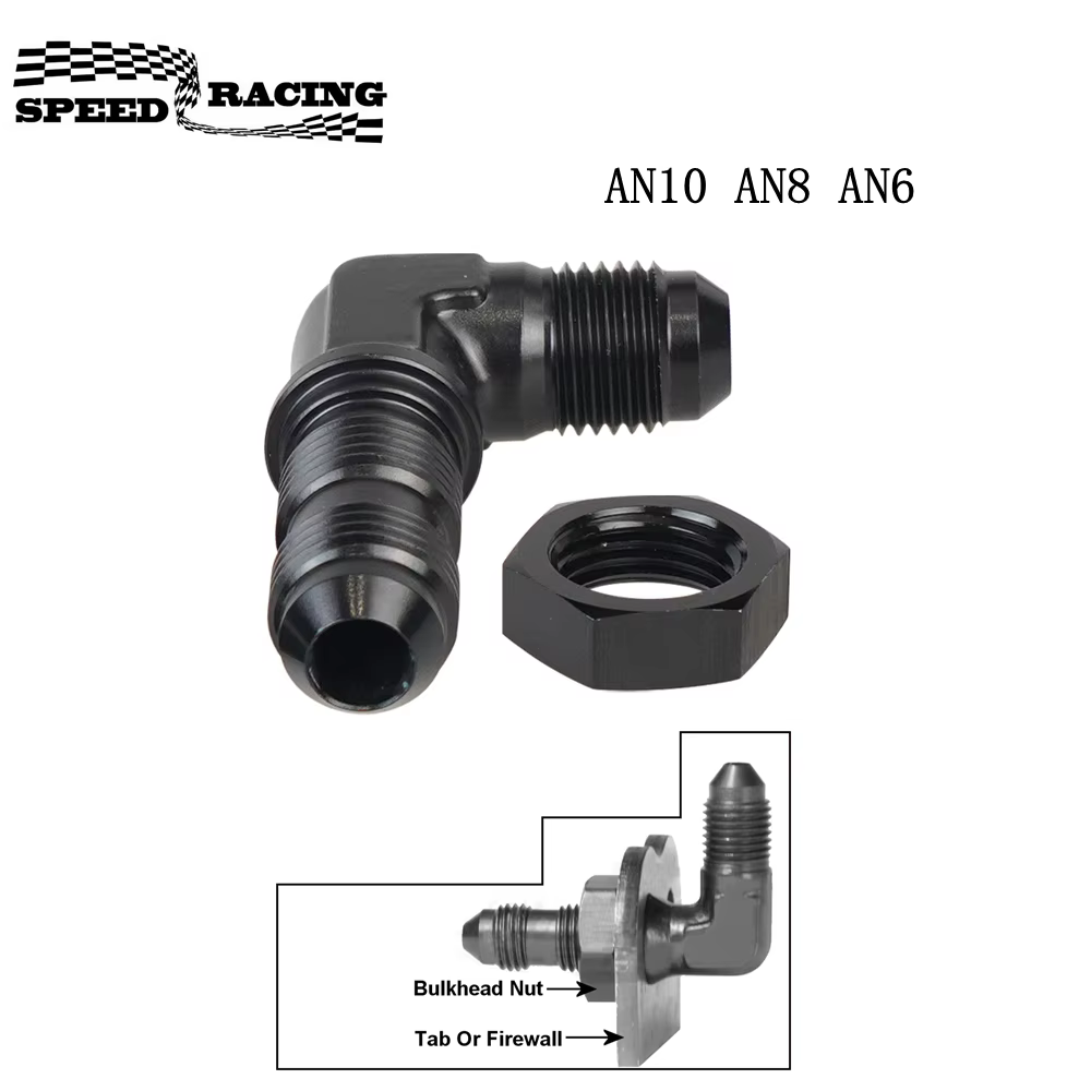 Racor pasamuros acodado 90° macho-macho AN6, AN8 y AN10