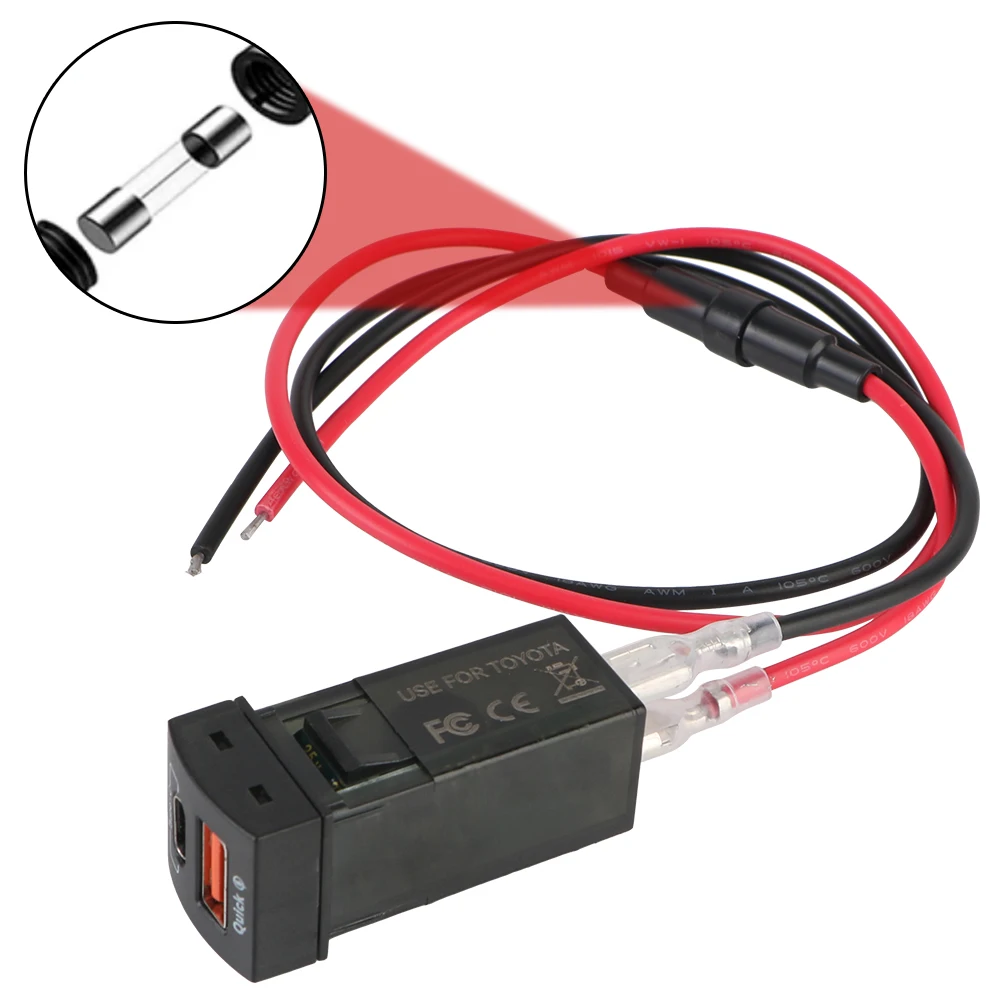 Cargador USB-C PD QC3.0 con voltímetro para Toyota - imagen 2