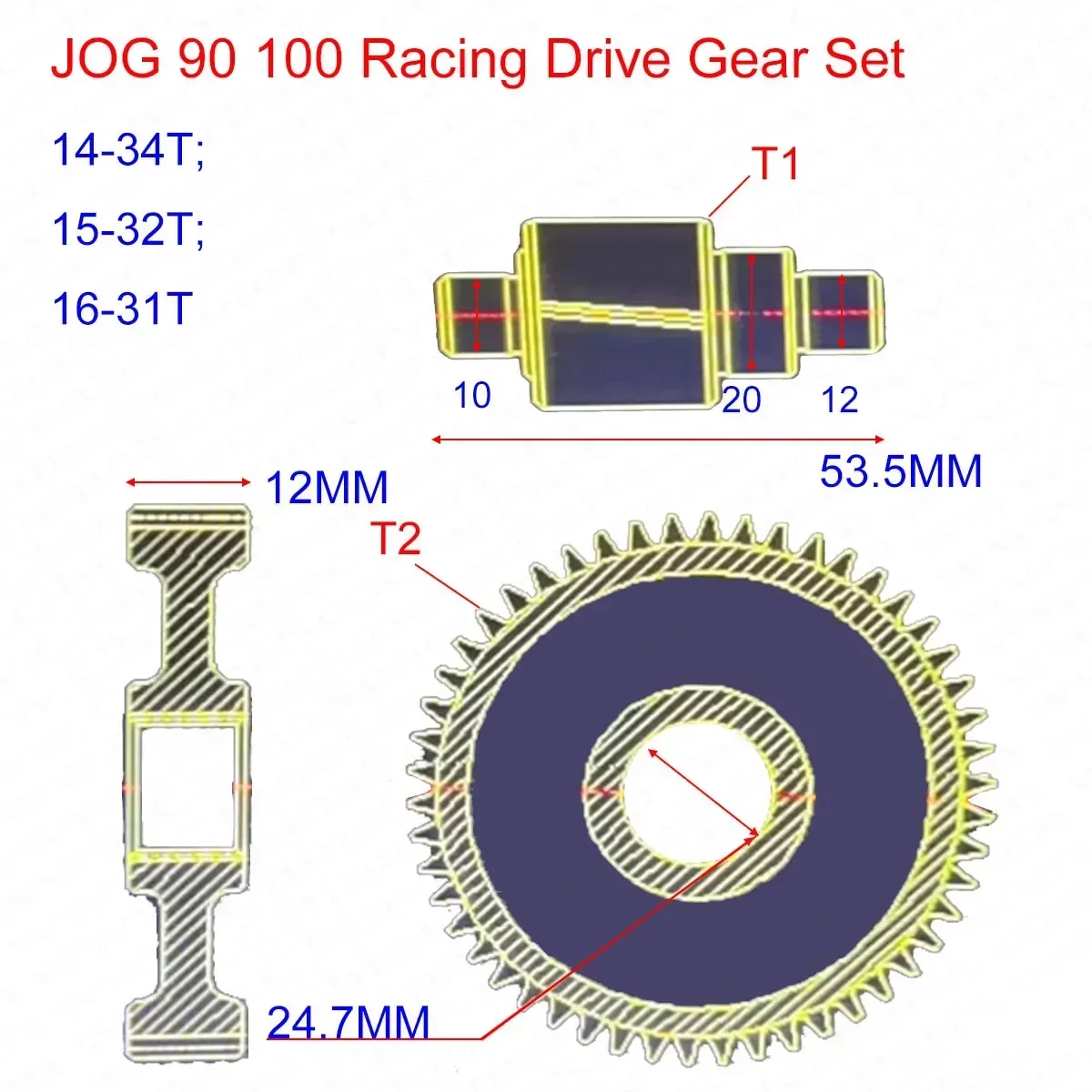 Kit de engranajes de transmisión final Yamaha JOG 90/100 - imagen 2