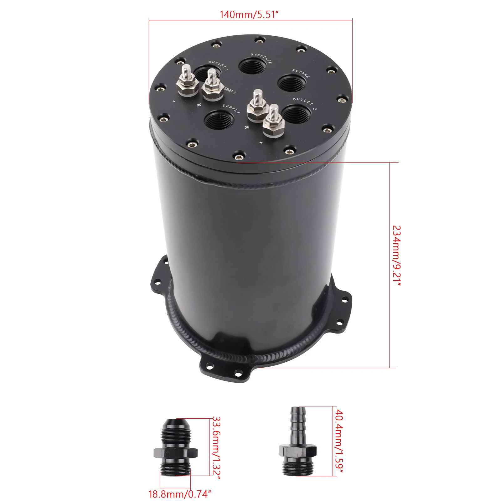 Tanque sobretensión aluminio 2.8L puerto 8AN negro – Walbro AEM - imagen 2