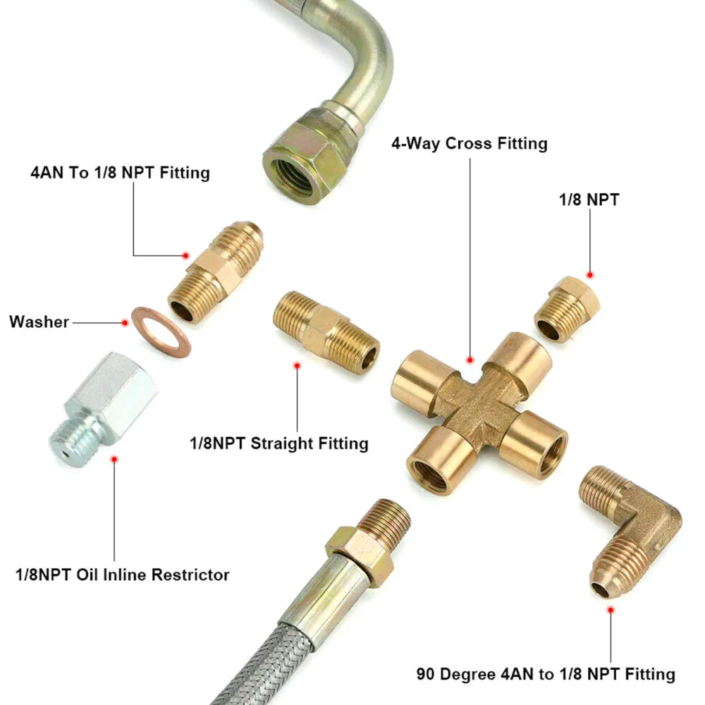 Kit líneas aceite turbo T3/T4/T60/T61/T7 – 4AN a 1/8 NPT - imagen 4