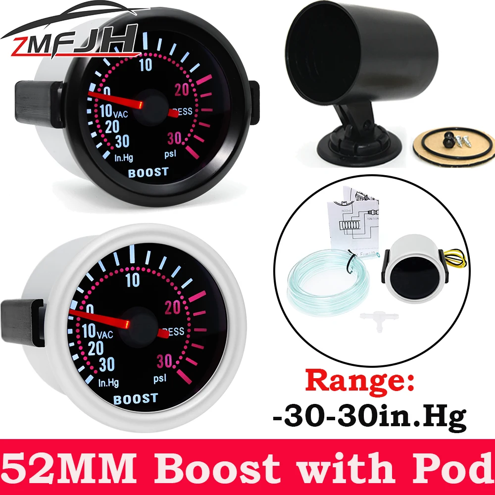 Manómetro presión turbo 52mm 2 bar lente ahumada LED blanco