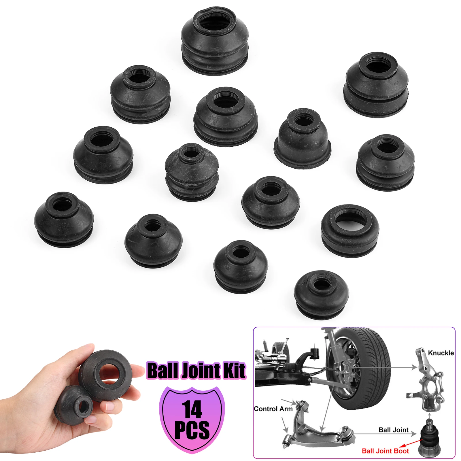 Varillas de giro de junta esférica Universal, cubierta de polvo de arranque de goma, Protector de brazo de Control de repuesto, accesorios de dirección de suspensión de coche, 14 unidades - imagen 5