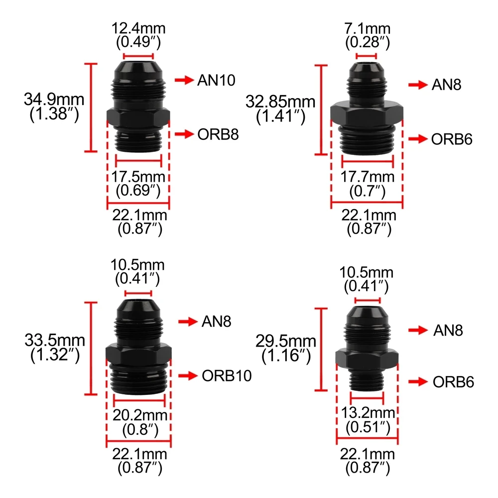 Racord adaptador ORB-AN aluminio negro 6061 para automoción y tuning - imagen 5