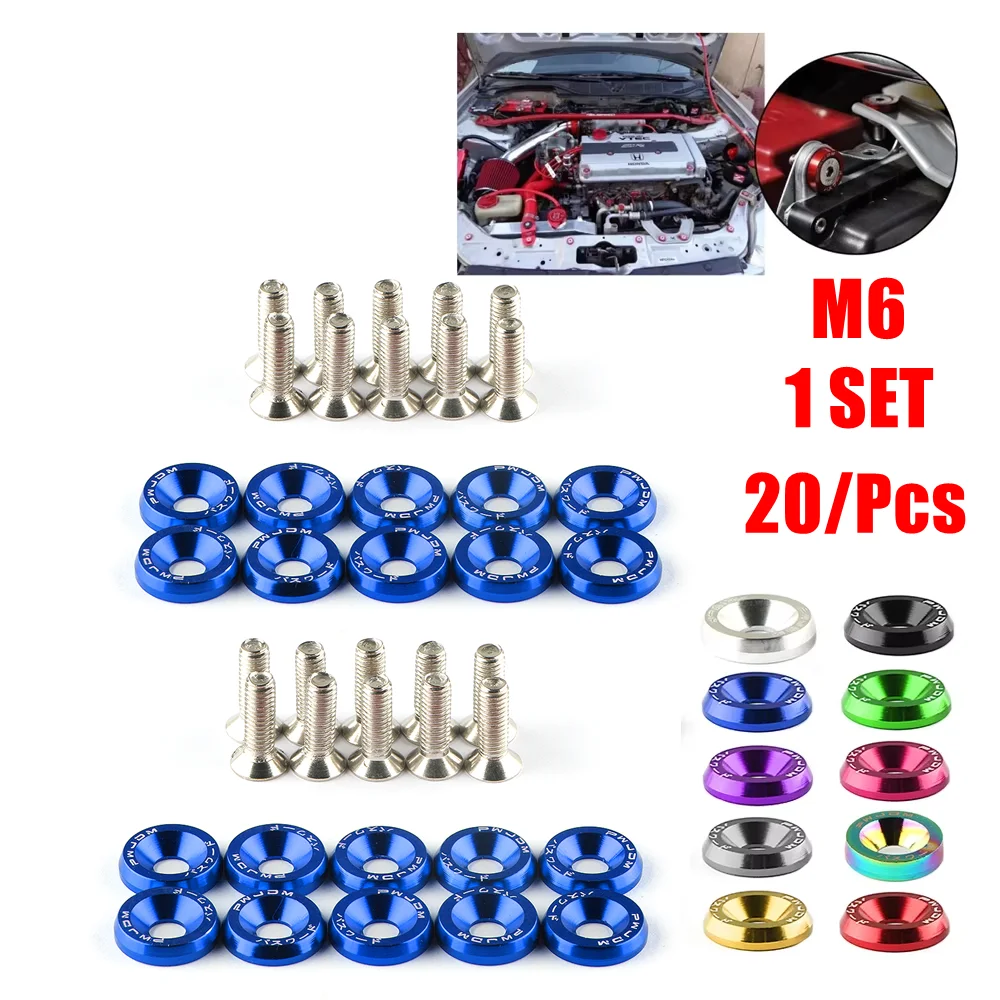 Kit de 20 tornillos M6x20 con arandelas de aluminio en múltiples colores