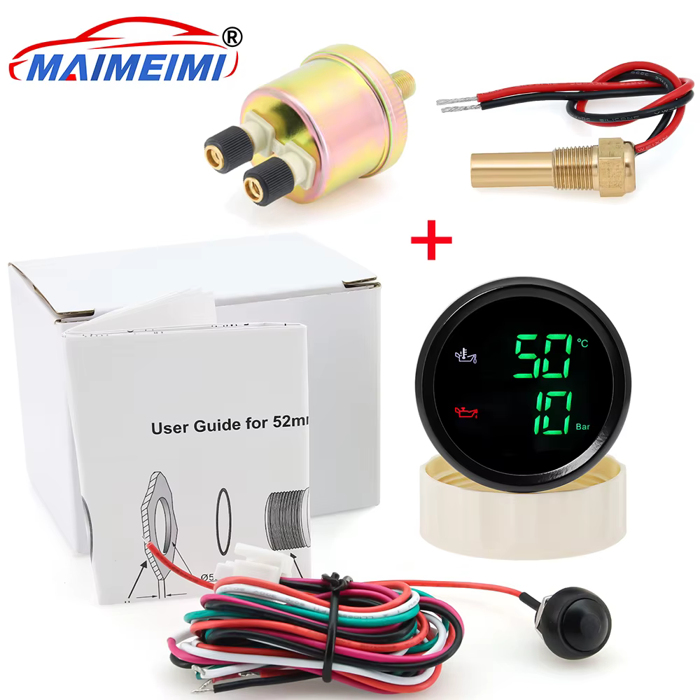 Manómetro digital 2 en 1 de presión y temperatura de aceite, 52 mm