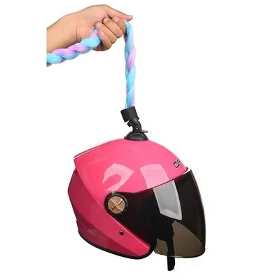 Trenza con ventosa para casco de moto – cola de caballo doble con lazo - imagen 5