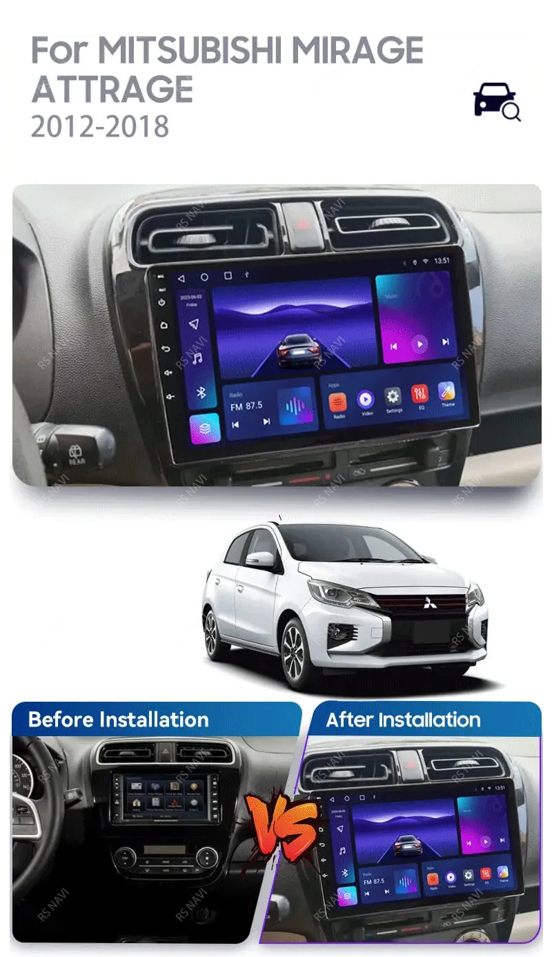 Radio multimedia RSNAVI instalada en Mitsubishi Mirage