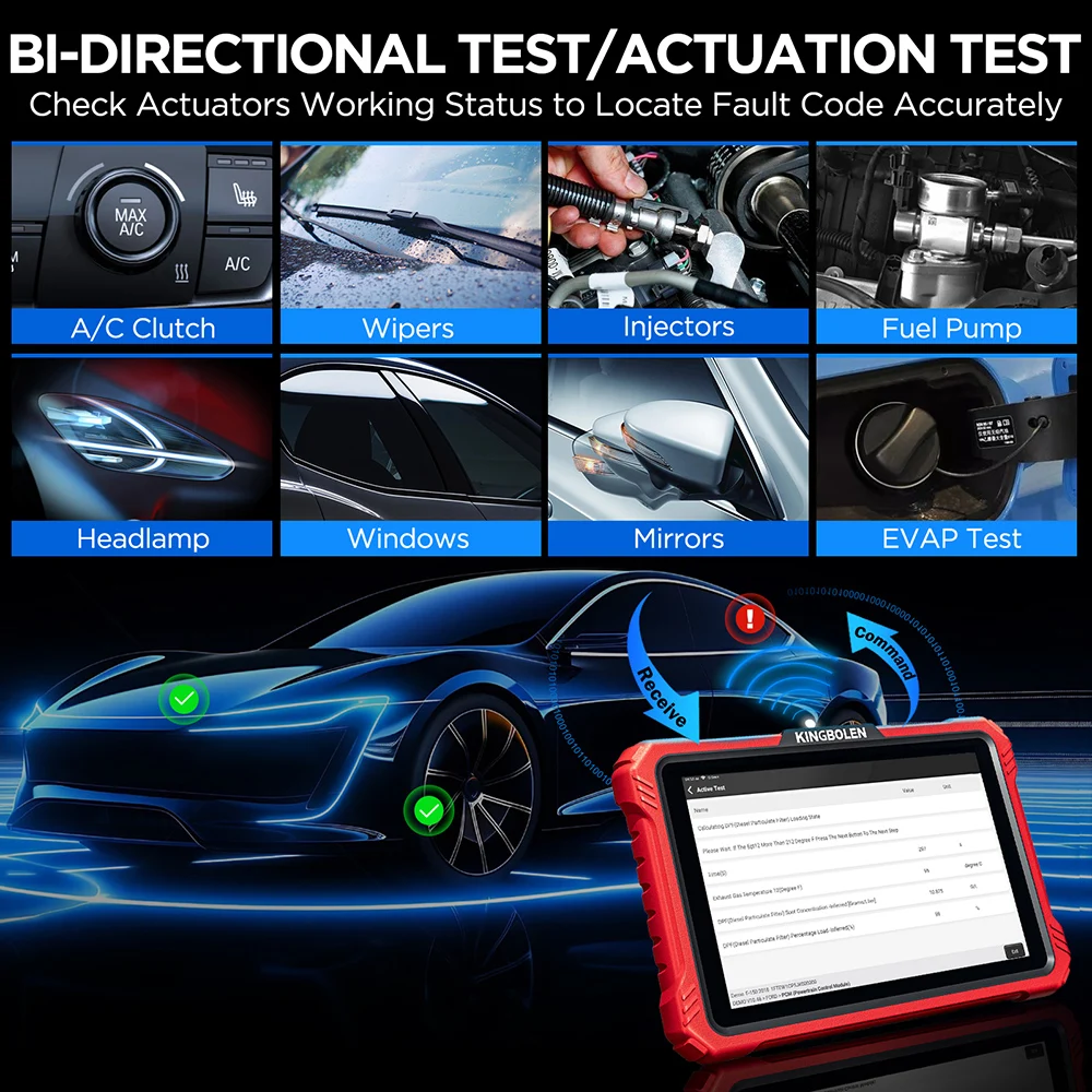 Escáner OBD2 KINGBOLEN K10 Pro con codificación ECU y pruebas activas - imagen 5