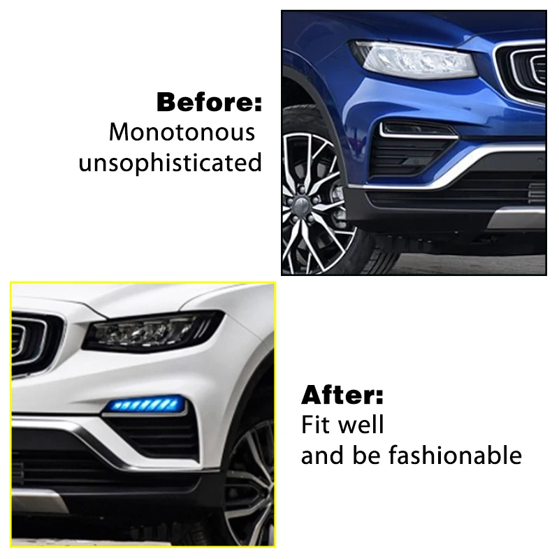 Luz de circulación diurna Led DRL para coche Geely Atlas PRO 2019 2020 2021, luz diurna con lámpara de señal de giro amarilla y modo nocturno azul - imagen 4