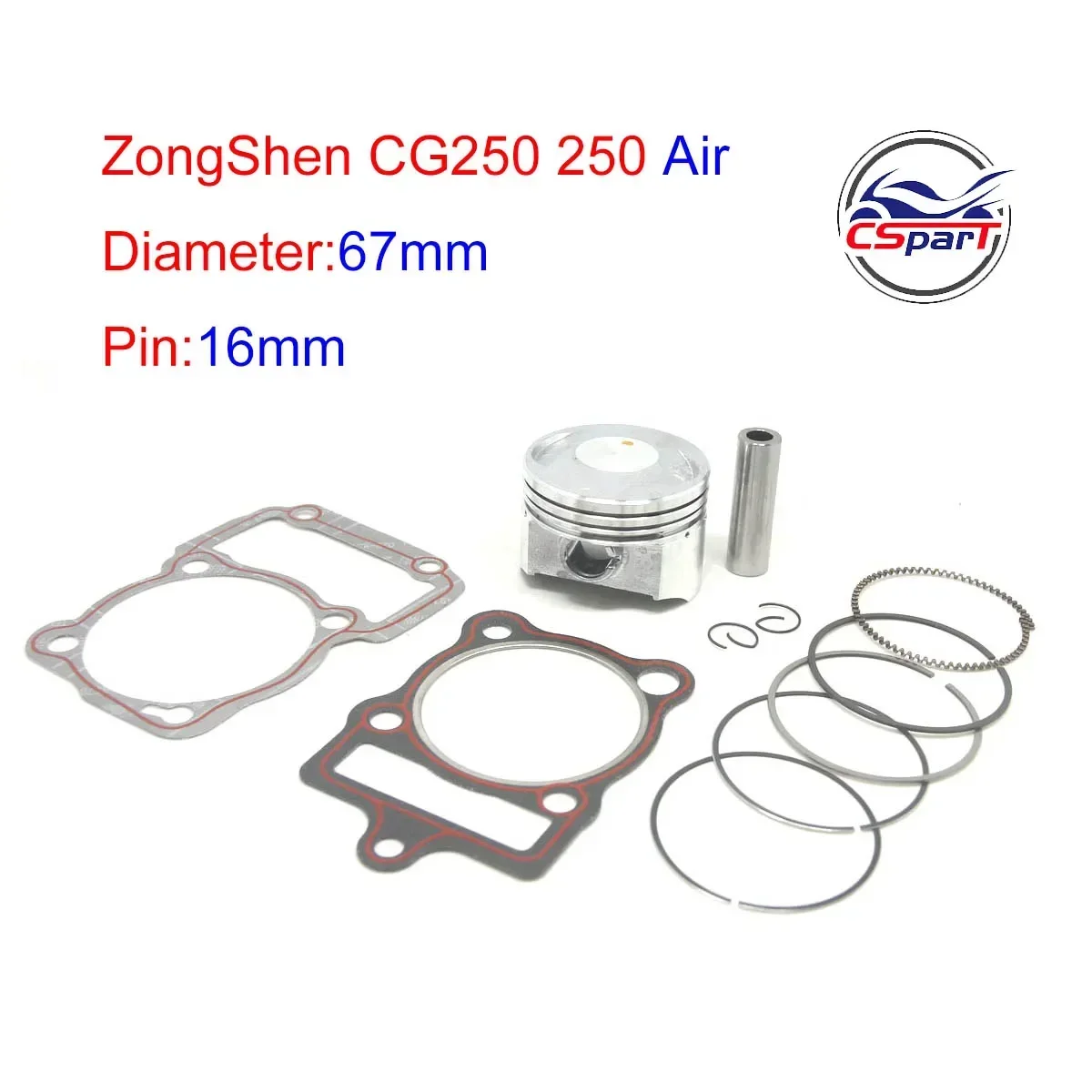 Pistón CG250 67 mm con bulón de 16 mm para Honda y Lifan - imagen 3