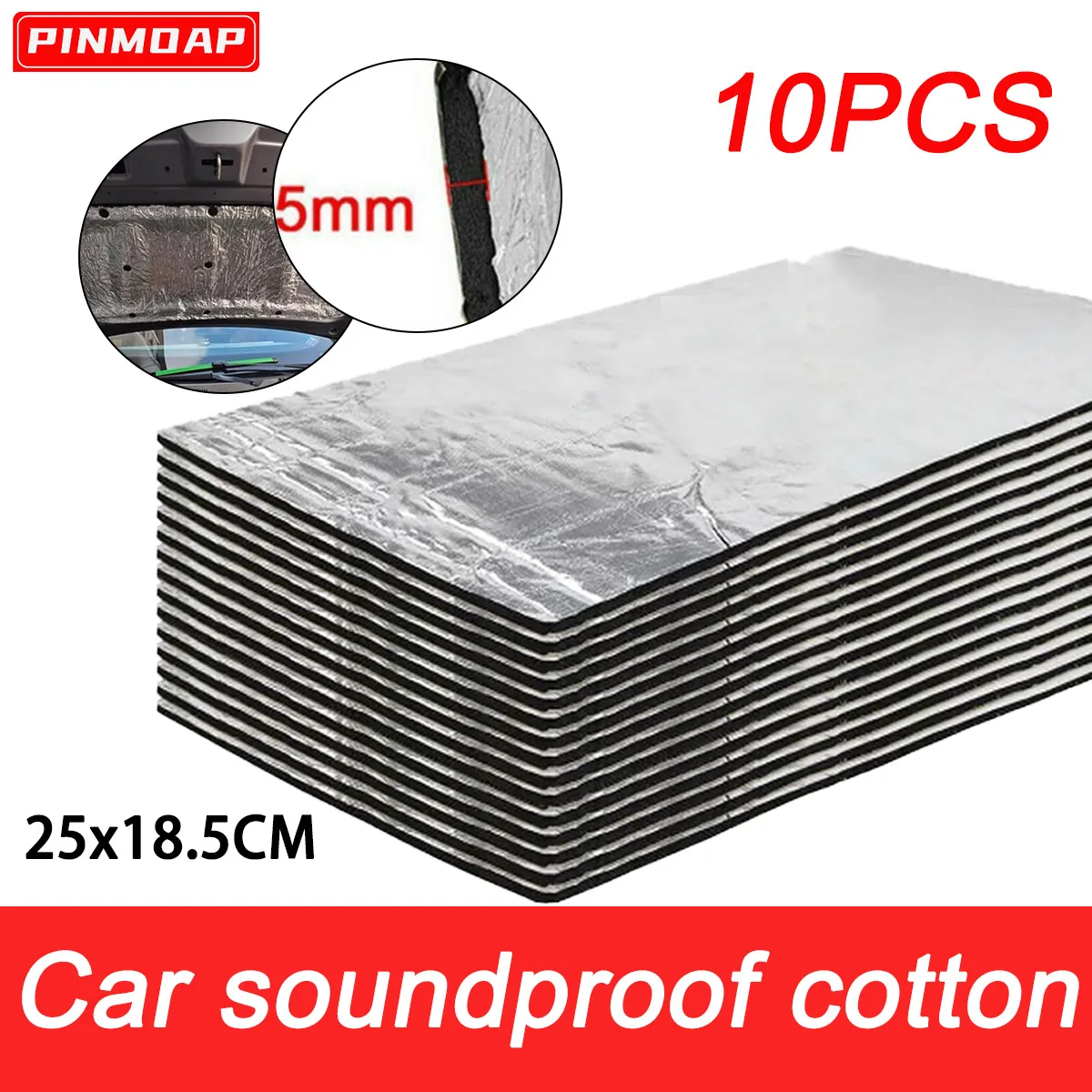 Estera de aislamiento térmico para coche, amortiguador de sonido de 5mm, estera aislante insonorizada para furgoneta, papel de aluminio, algodón insonorizado