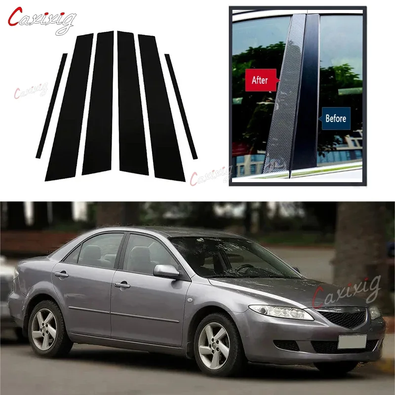 6 uds postes de pilar de coche para Mazda 6 Sedan Liftback 2003 2004 2005 2006 2007 pegatinas de cubierta embellecedora de ventana de puerta negra brillante estilo