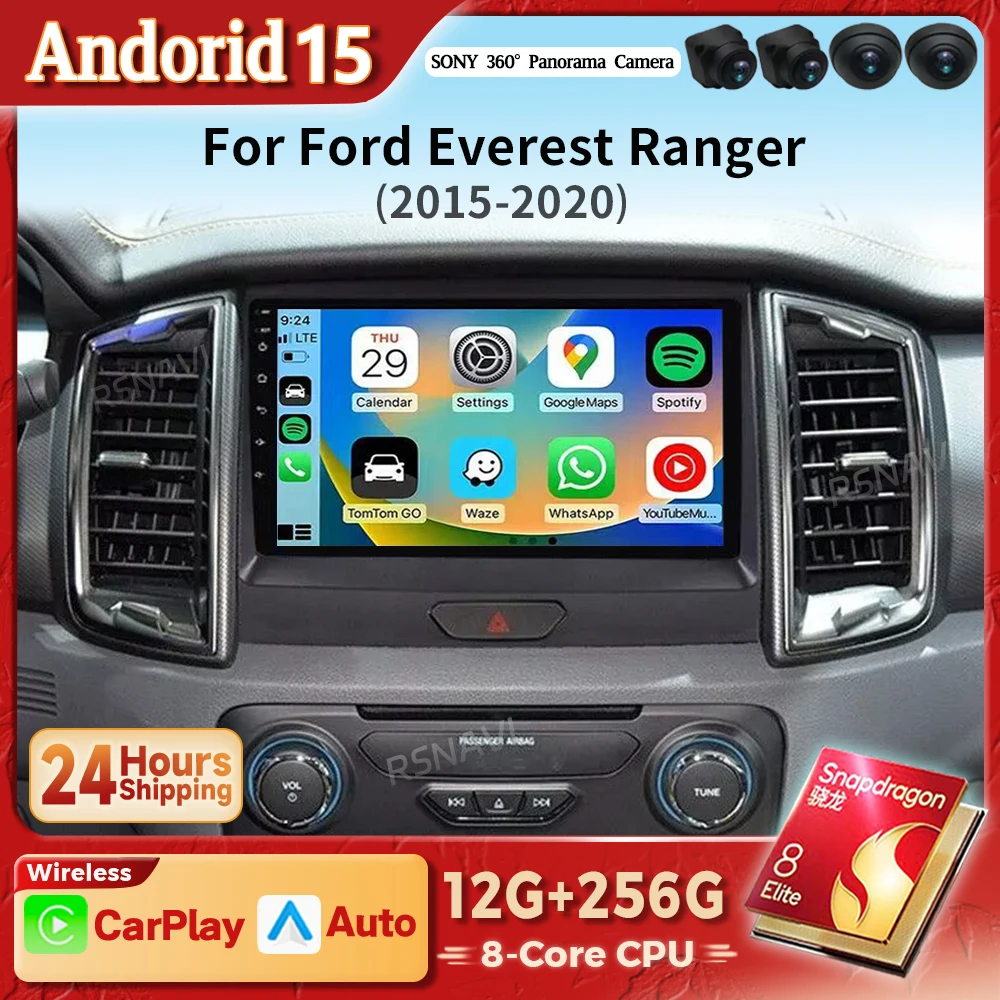 Radio 2 DIN Android 15 2K con CarPlay para Ford Ranger/Everest