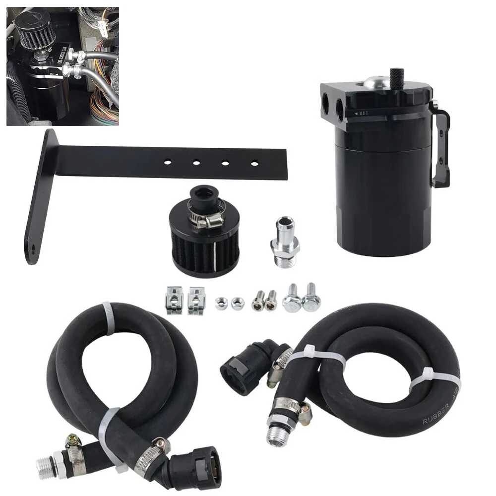 Tanque separador de aceite universal de aluminio negro con filtro - imagen 2