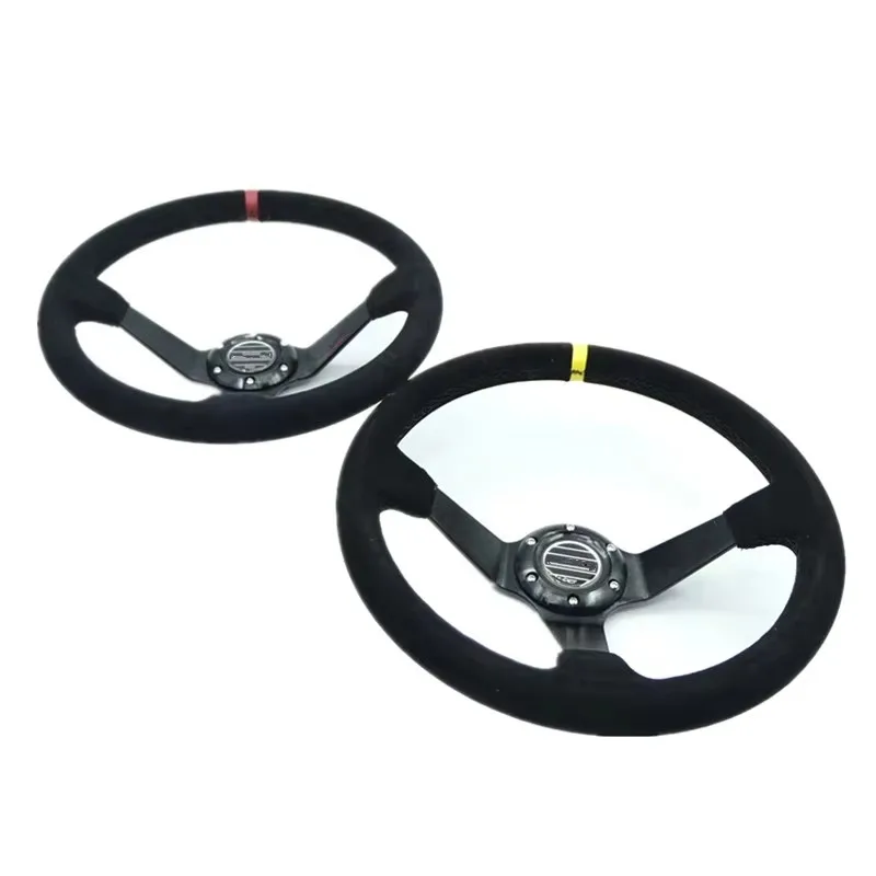 Volante racing 350mm con aro de ante rojo y azul universal - imagen 3