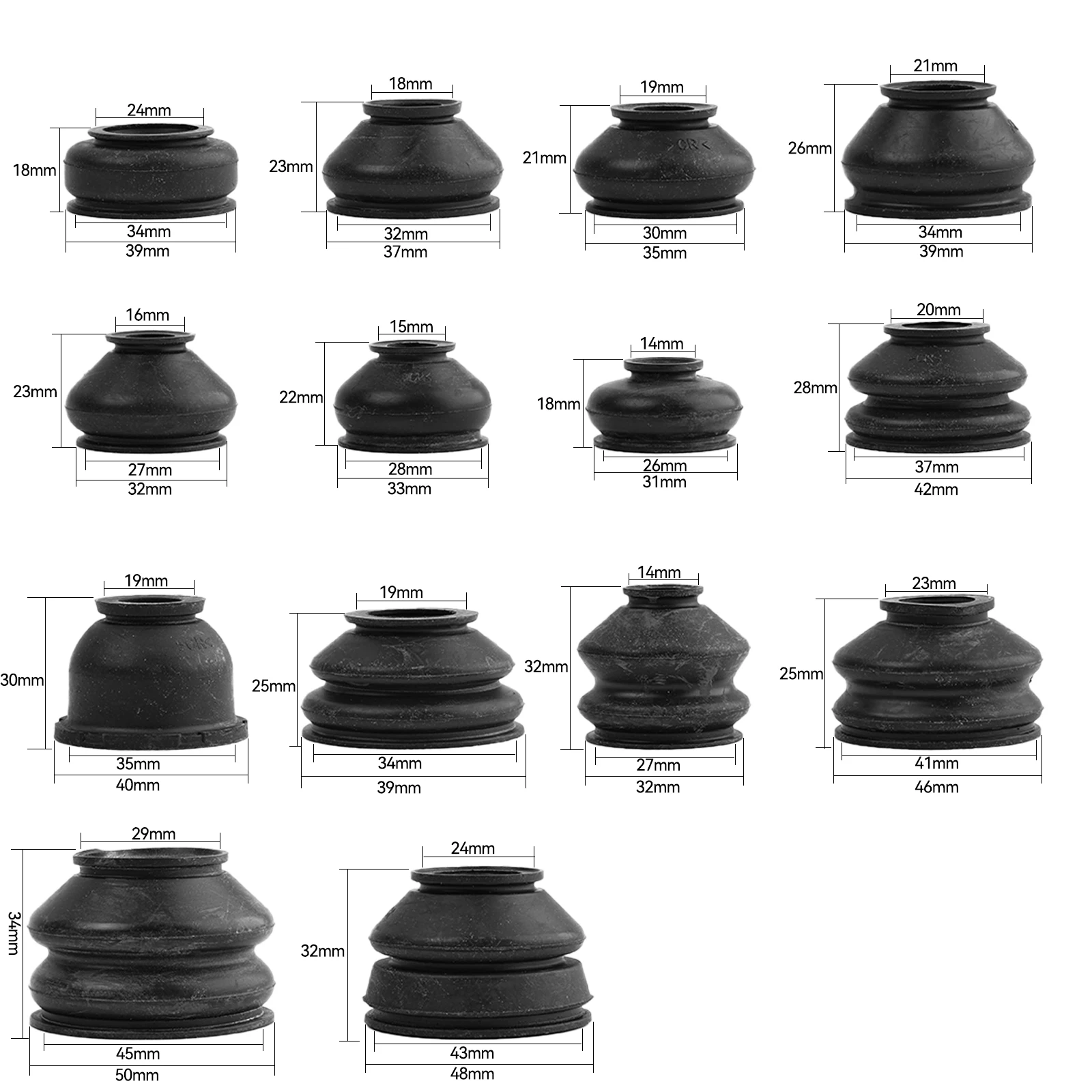 Varillas de giro de junta esférica Universal, cubierta de polvo de arranque de goma, Protector de brazo de Control de repuesto, accesorios de dirección de suspensión de coche, 14 unidades - imagen 2