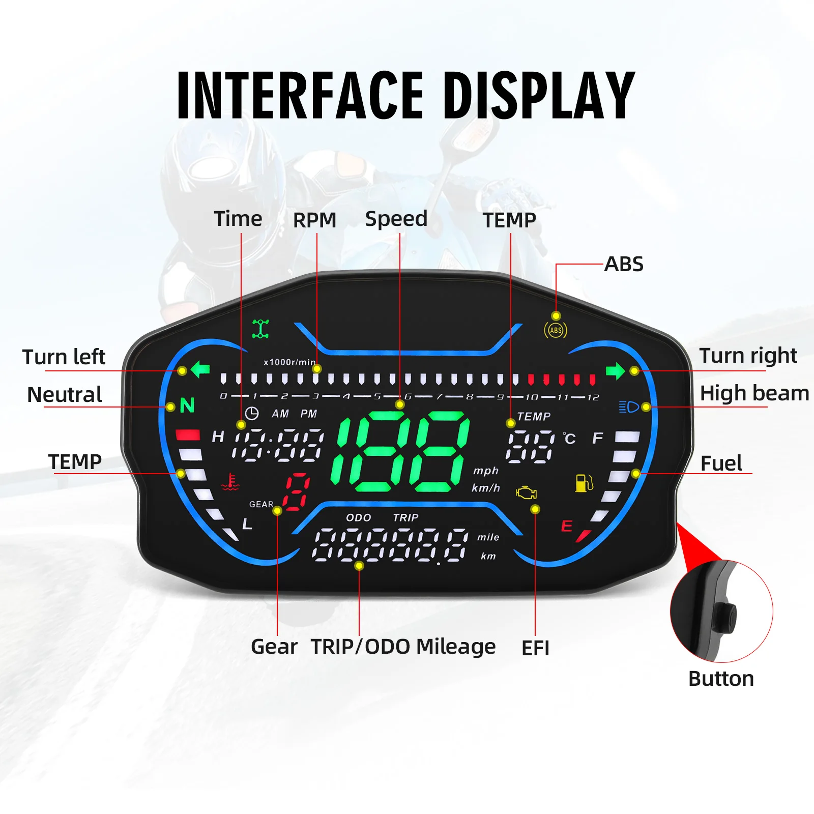 Cuadro de instrumentos LCD para moto Ducati, Honda, Kawasaki y Suzuki - imagen 5