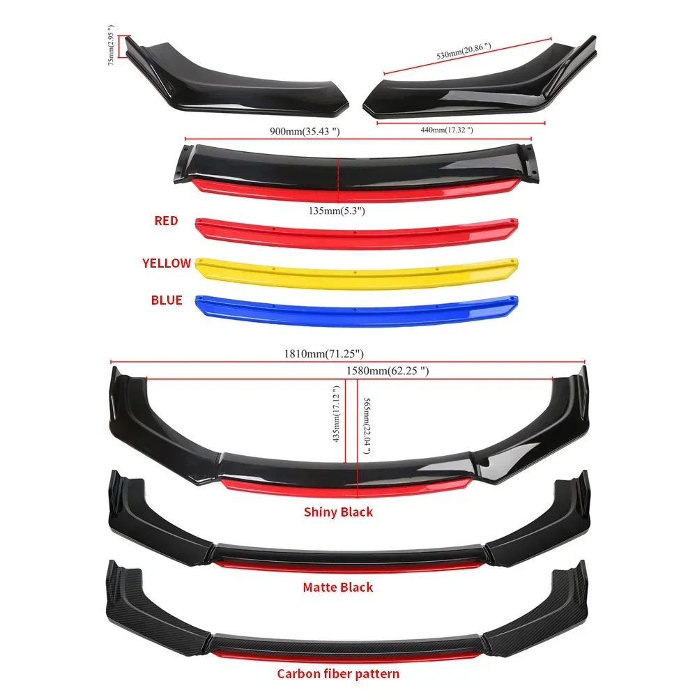 Parachoques delantero universal – Kit con difusor rojo 4 piezas - imagen 3