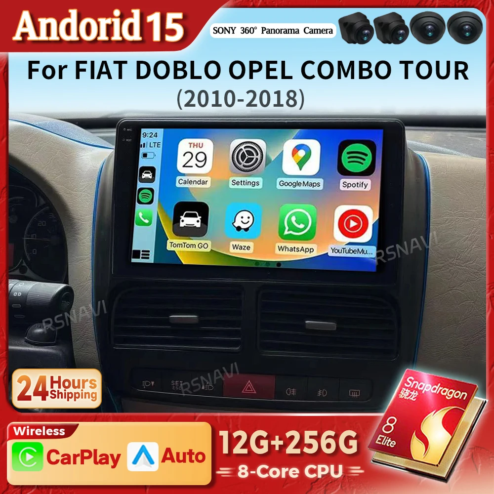 Android 15 Carplay Auto 2K pantalla Radio de coche reproductor Multimedia para FIAT DOBLOOPEL COMBO TOUR 2010 - 2015 estéreo inalámbrico Qualcomm