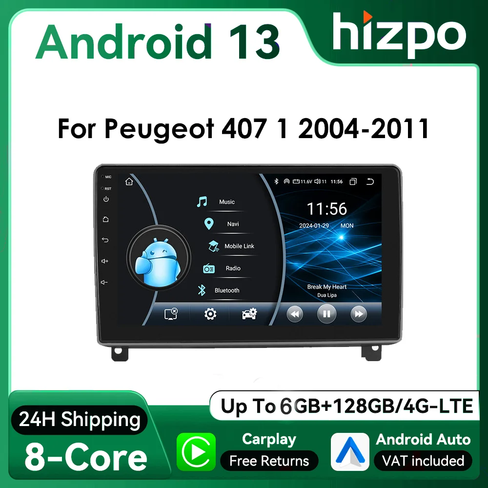 Radio GPS Android 13 CarPlay y DSP para Peugeot 407 2004-2011