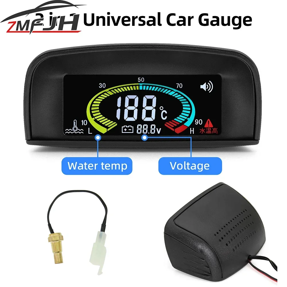 Voltímetro y medidor de temperatura del agua LCD para coche y camión