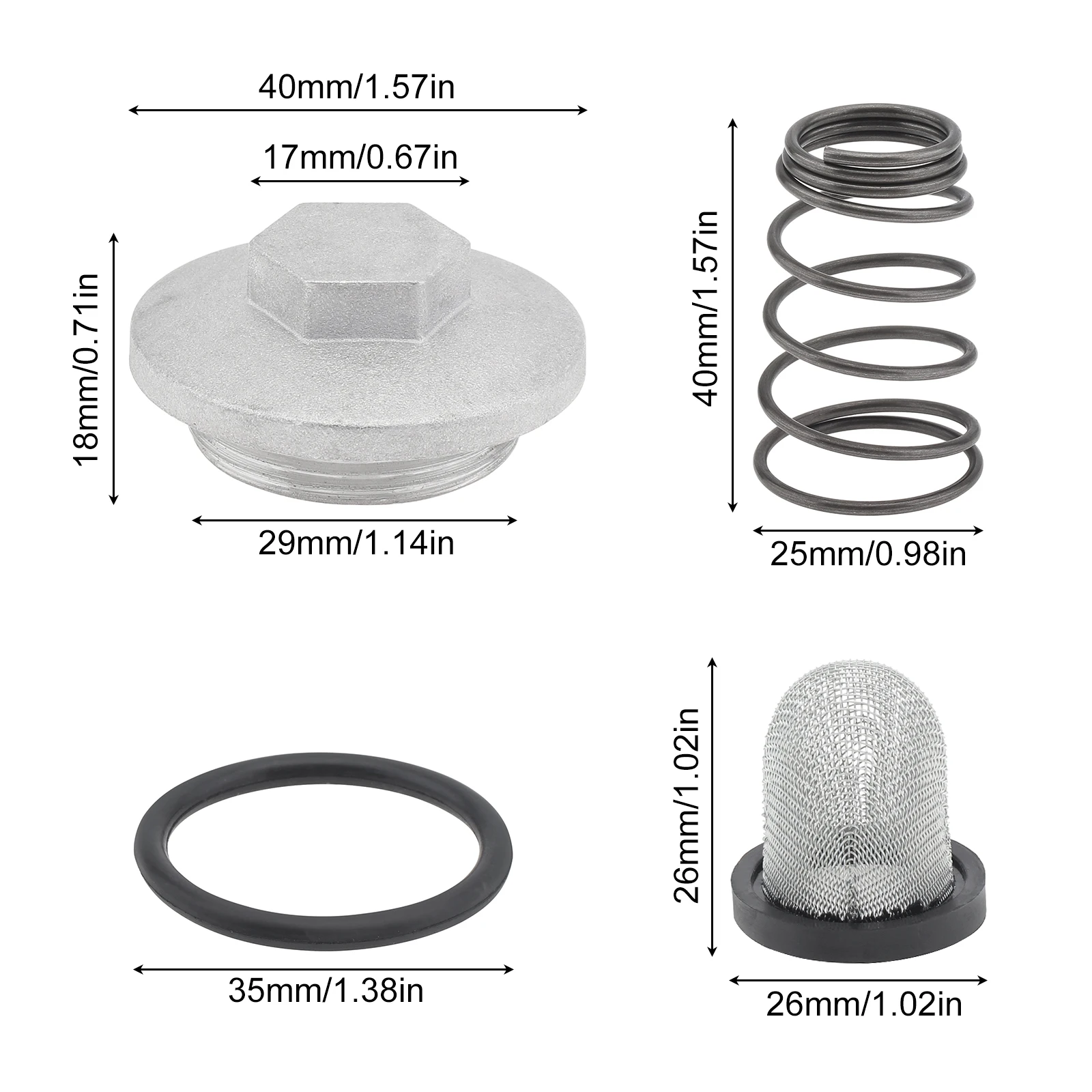 Tapón de drenaje de aceite GY6 50 125 150cc con anillo y resorte - imagen 2