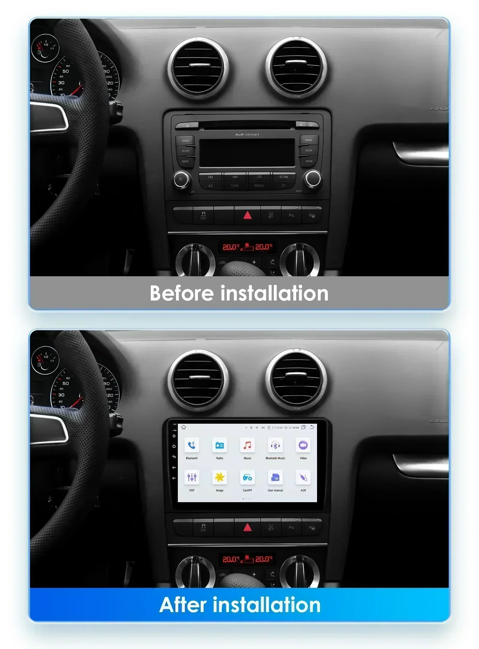 Autoradio 2 Din Android 13 Hizpo con CarPlay y Wifi para Audi A3 8P - imagen 2