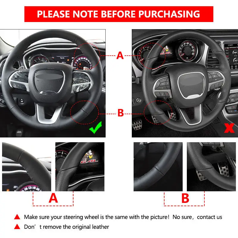 Funda volante microfibra con ribete rojo para Dodge Challenger Charger - imagen 5