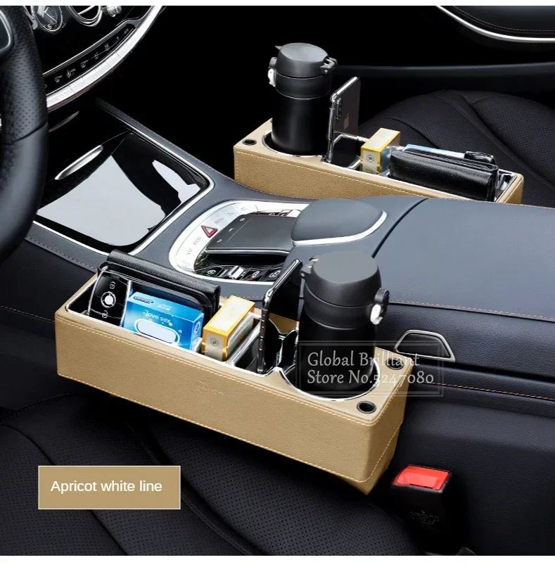 Organizador de asiento con cargador USB para coche y portabotellas PU - imagen 3