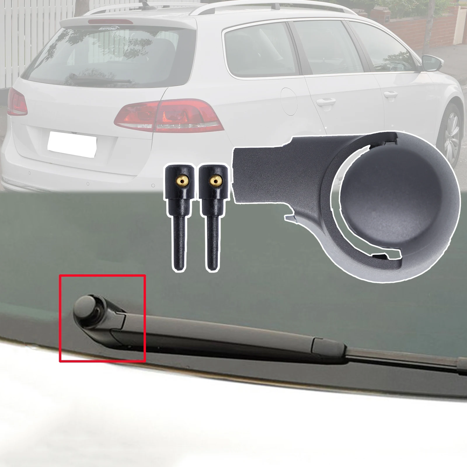 Brazo limpiaparabrisas trasero con tapa y boquilla para VW Passat B6