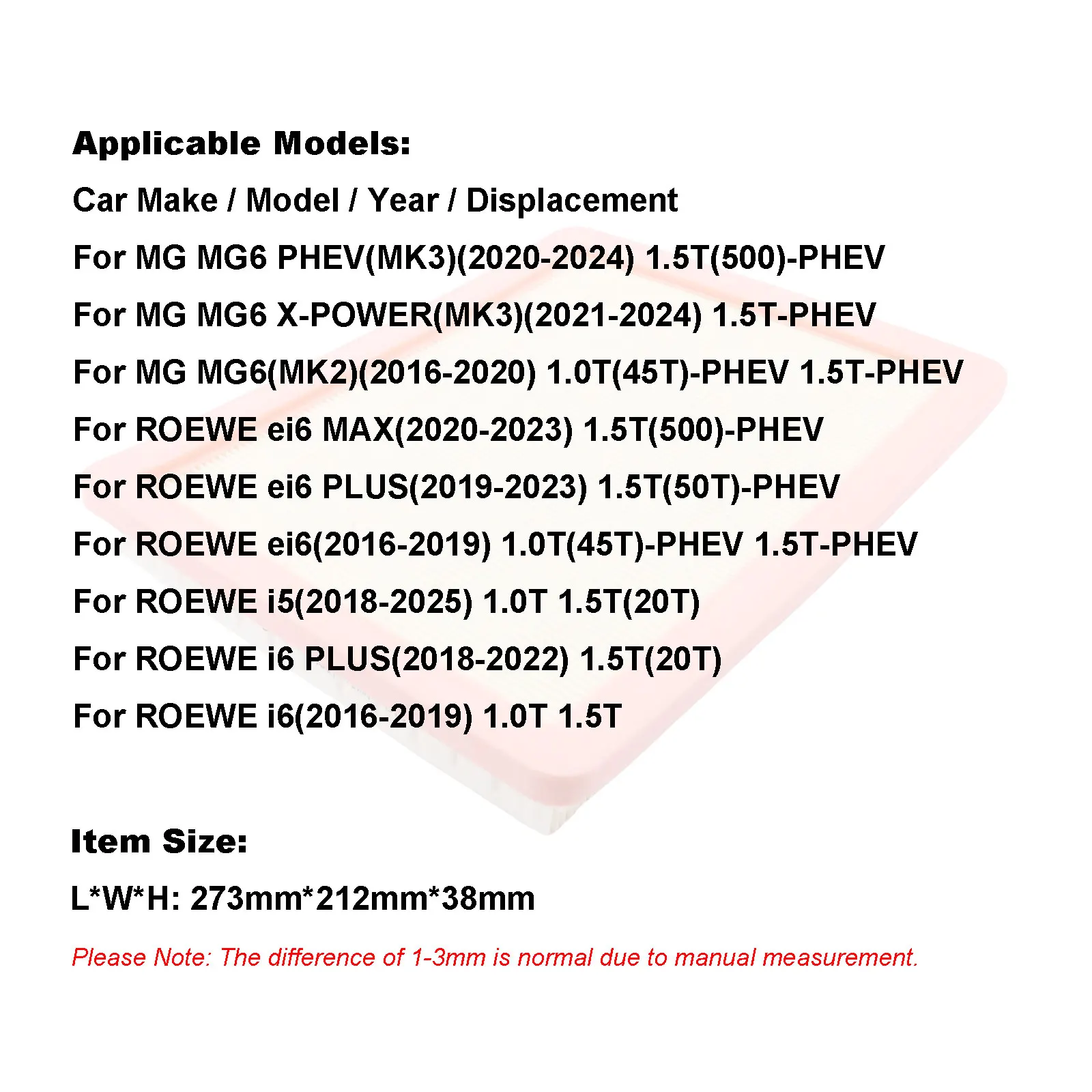 30071028 Filtro de aire motor para MG 6 MG6 PHEV Saic ROEWE i5 i6 ei6 - imagen 5