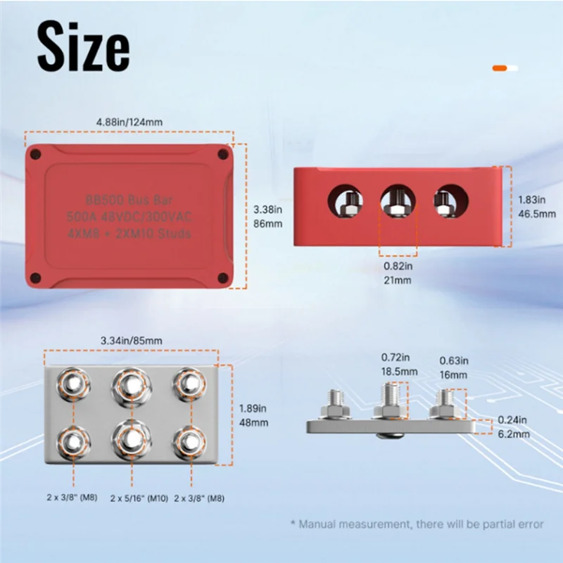 AB56-500A Dura barra colectora marina 48V cubierta roja para yate - imagen 2