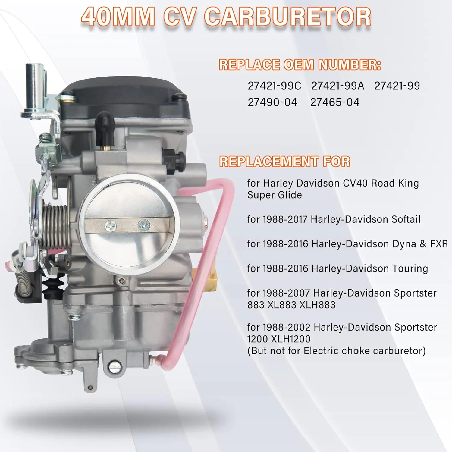 Carburador CV40 de 40mm para Harley Davidson Sportster XLH1200 XL883 Softail Dyna y FXR Touring Sportster Carb 27490-04 27414-99 - imagen 3