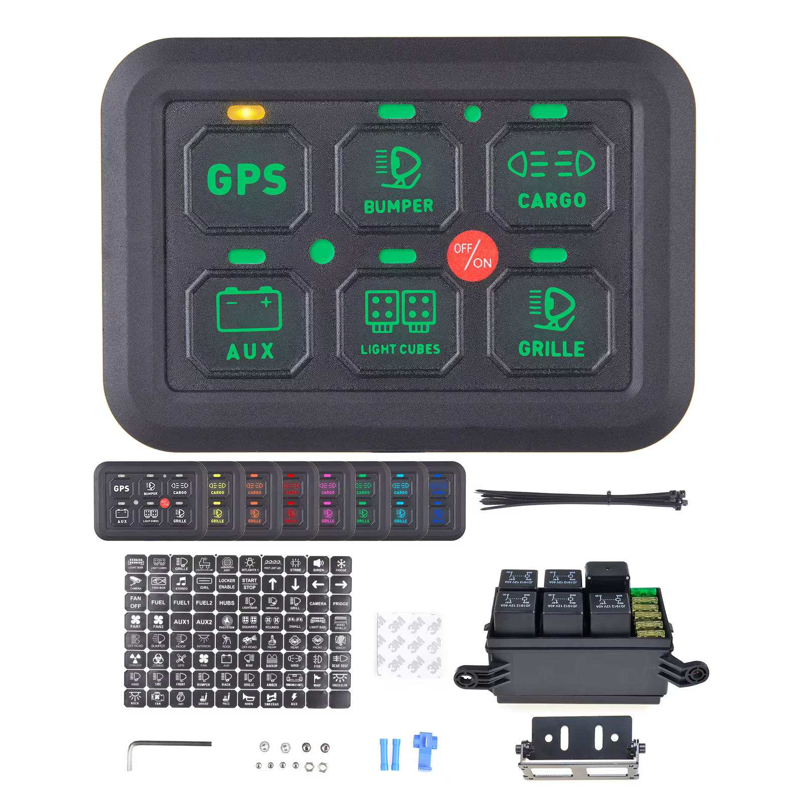 Panel de interruptores 12 V de 6 teclas con relé y 7 colores
