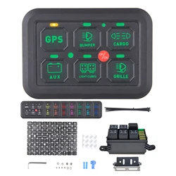Panel de interruptores 12 V de 6 teclas con relé y 7 colores