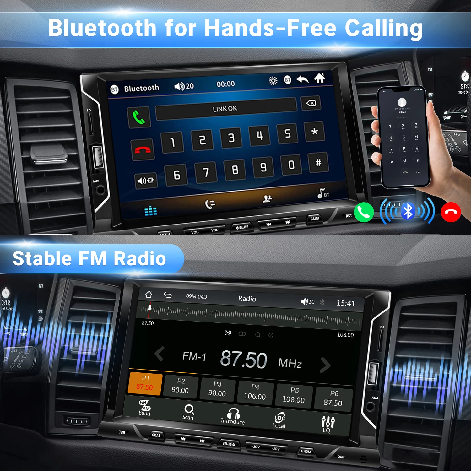 Radio 2 DIN pantalla táctil CarPlay y Android con cámara trasera - imagen 5