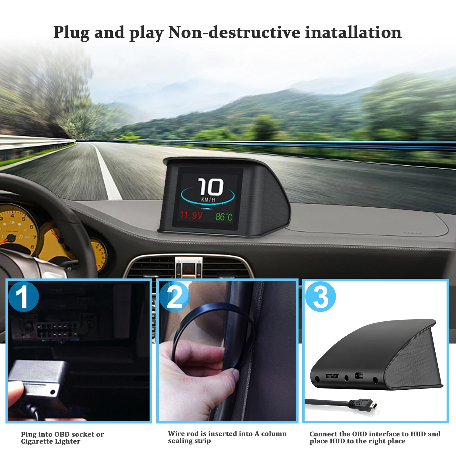 HUD OBD2 universal con pantalla frontal – Indicador inteligente coche - imagen 4
