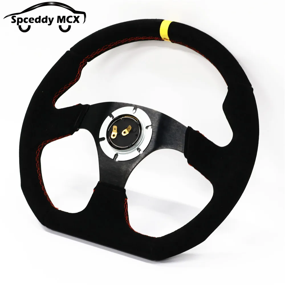 Spceddy-Volante de coche MCX de gamuza, 14 pulgadas, 350mm, forma de D, Dridt de carreras, volante deportivo modificado, anillo amarillo - imagen 3