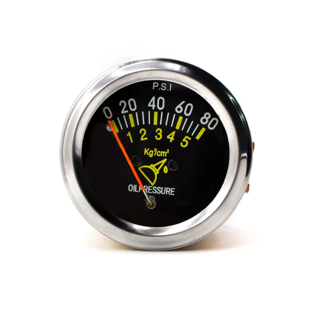 Manómetro mecánico de presión de aceite cromado 52 mm 0-80 PSI