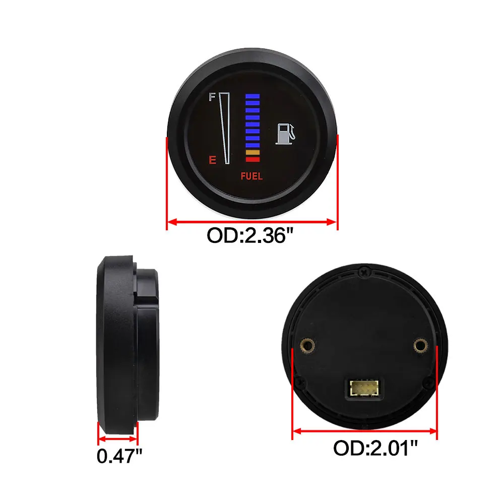 Medidor de nivel combustible 52mm LED universal azul para coche y moto