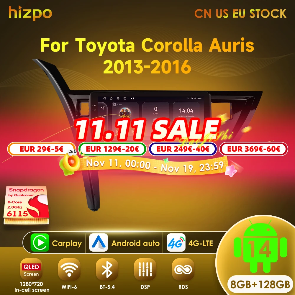 Hizpo Radio Android con CarPlay para Toyota Corolla/Auris 2013-2016