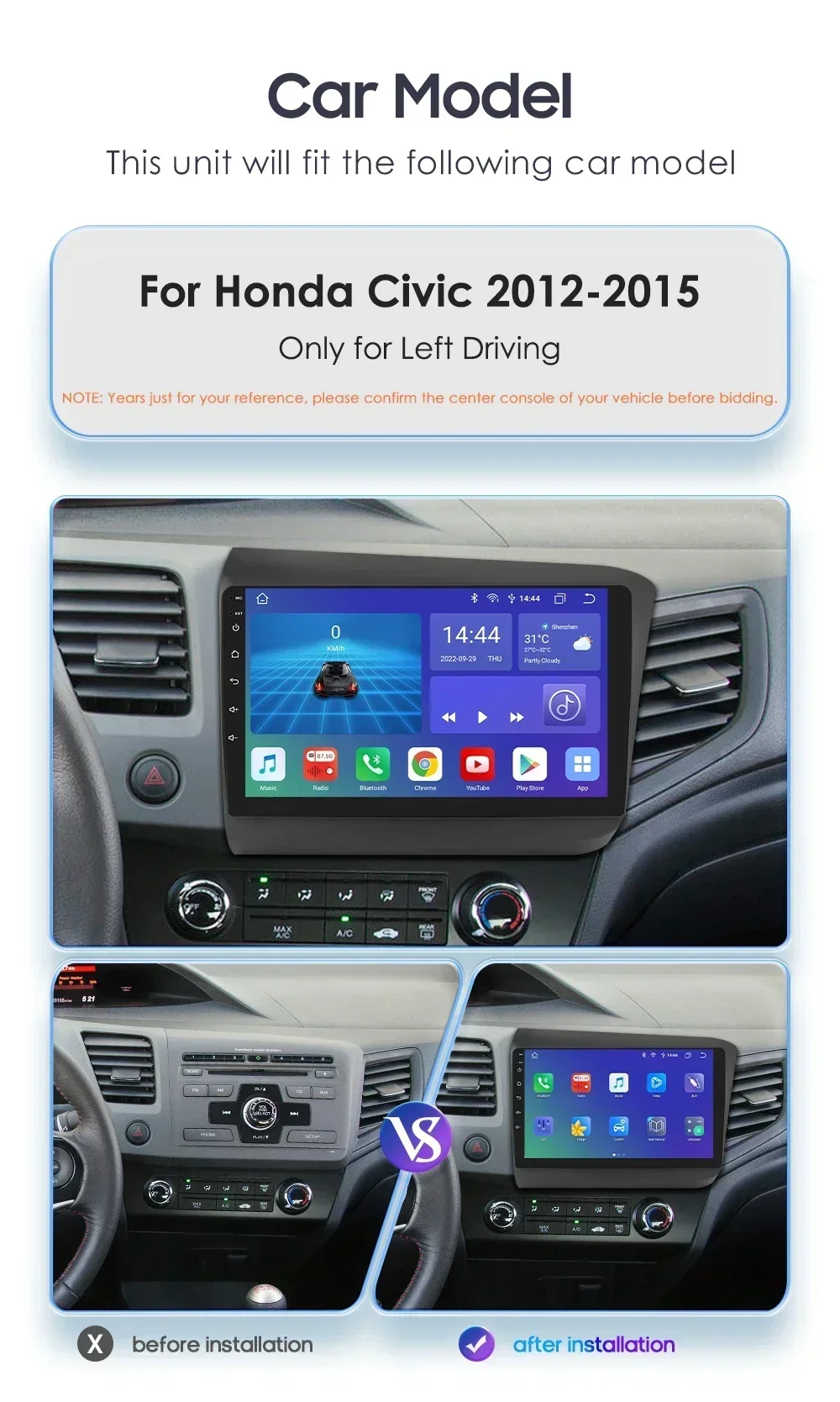 Hizpo Radio multimedia 2 DIN con GPS para Honda Civic 2012-2015 - imagen 2