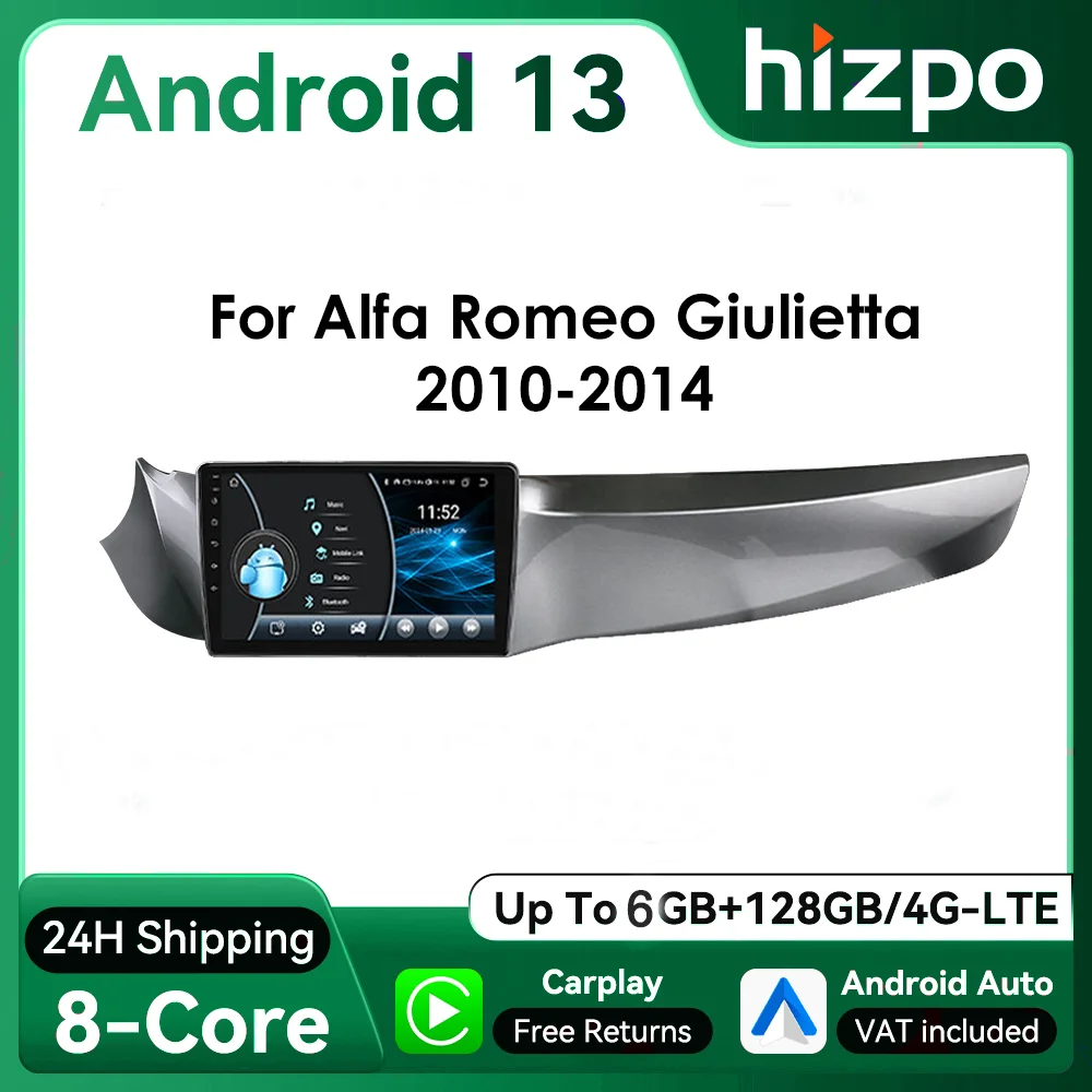 Hizpo 2Din CarPlay Android13 Radio de coche para Alfa Romeo Giulietta 2010 - 2014 Furgonato RDS DSP GPS 4G UI8581 sistemas inteligentes
