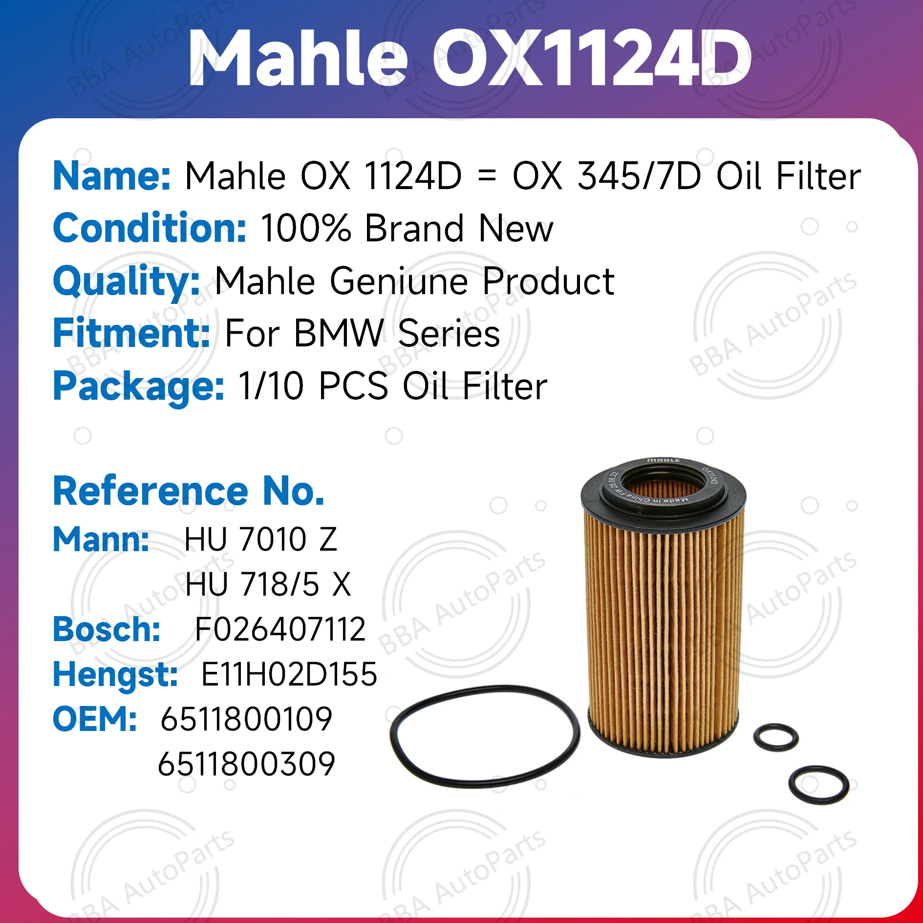 Filtro de aceite Mahle OX1124D para Mercedes-Benz GLE 300d A6511800109 - imagen 2