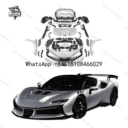 Para Ferrari SF90 kit de carrocería de fibra de carbono estilo SF90FXX parachoques delantero y trasero falda lateral alerón capó y Kit de conversión de luz trasera