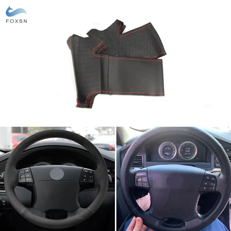Funda volante cuero perforado negro Volvo S80 XC70 V70 cosida mano - imagen 2