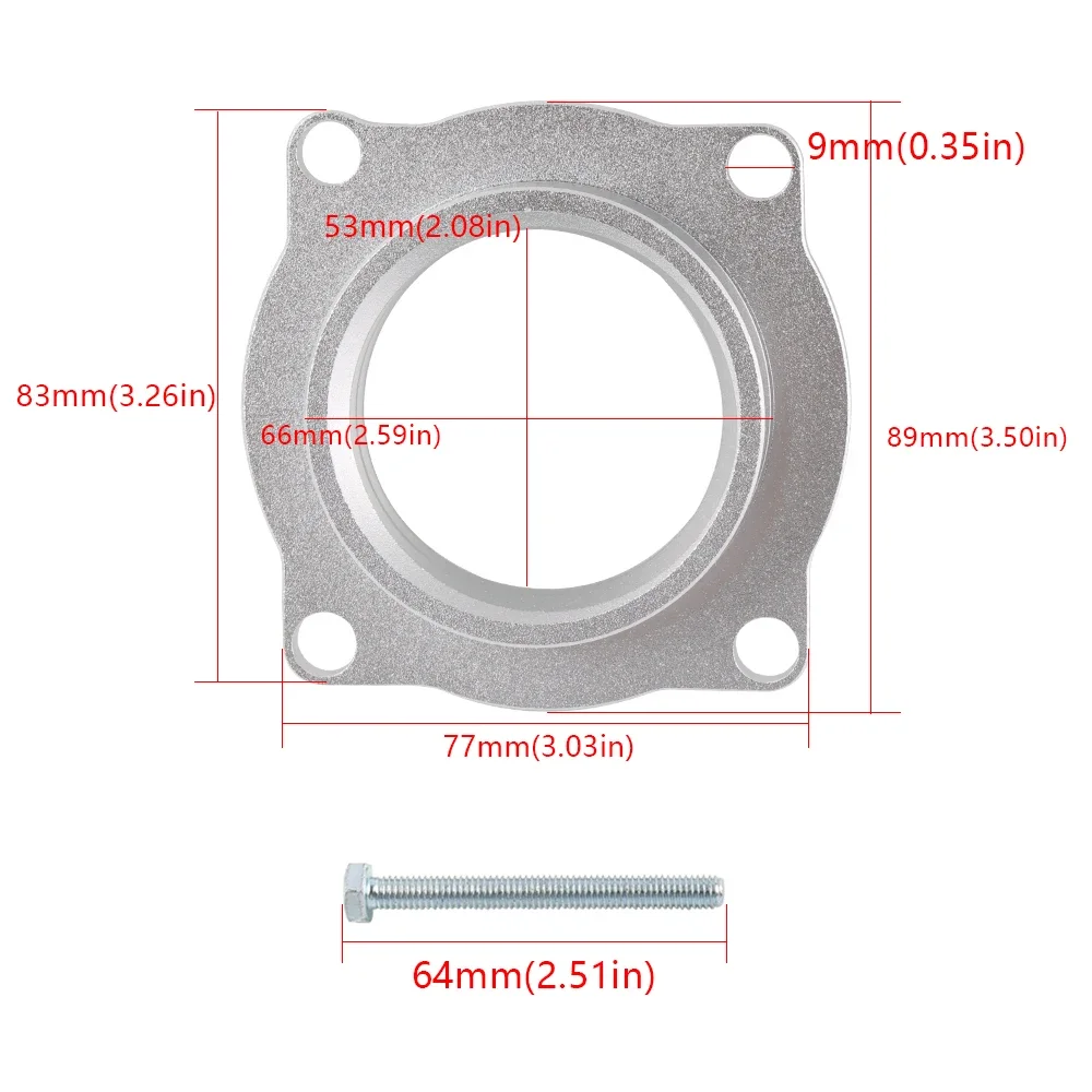 Vista frontal del espaciador de aluminio billet anodizado plateado